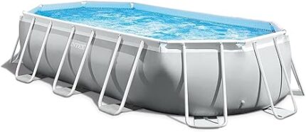 Intex 16ft6inch x 9ft 4ft (5.03m 2.74m 1.22m) Prism Metal Frame Oval Swimming Filter Pump, Safety Ladder, Ground Cloth and Pool Cover Spec with Factory Fitted 3 pin UK Plug, Grey