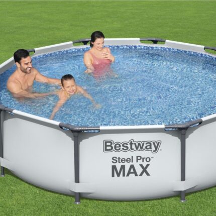 Bestway Steel Pro Max | Round Frame Swimming Pool with Filter Pump, Above Ground Frame Pools, Grey, 10’